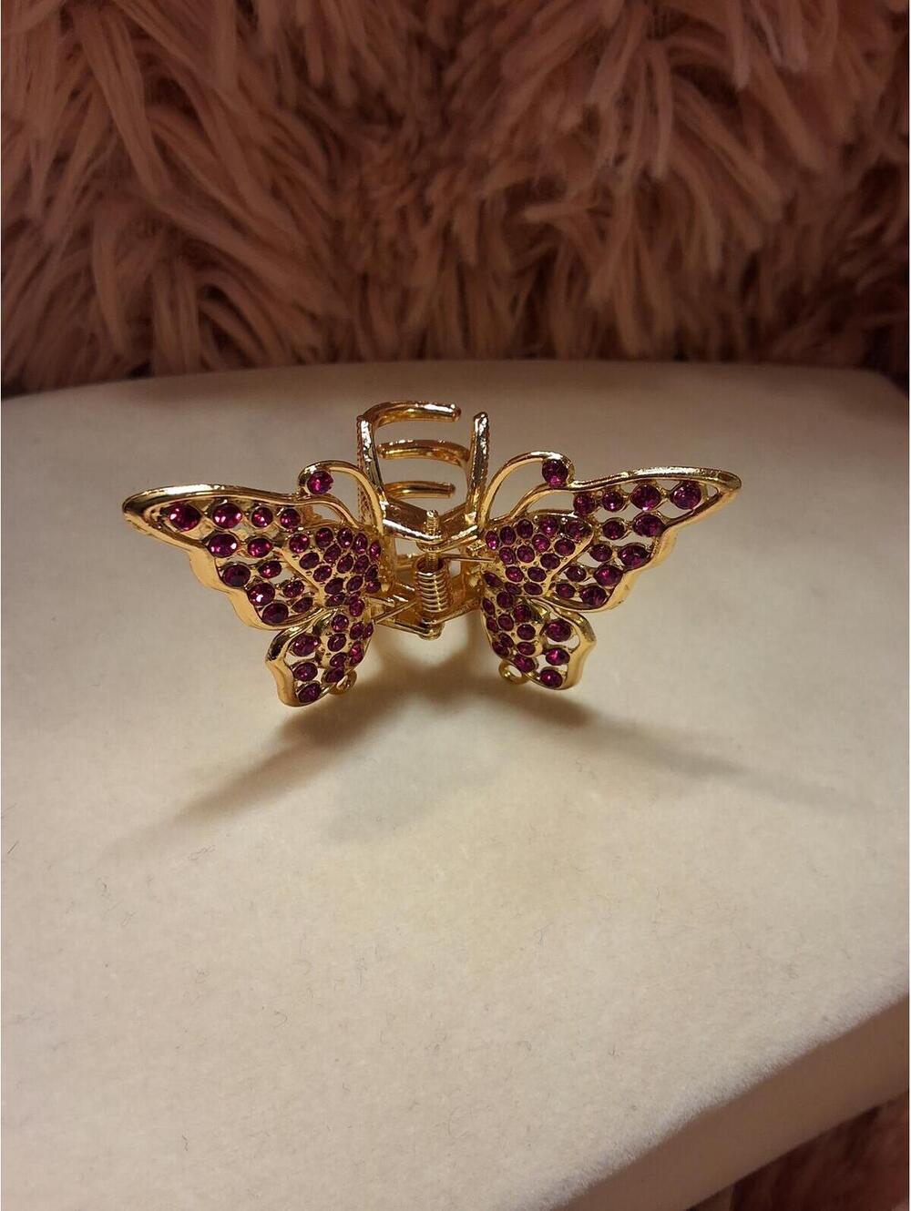 BUTTERFLY GOLD SMALL METAL claw clip red stone